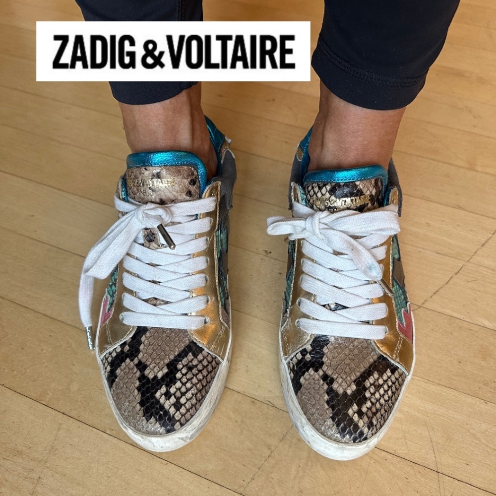 ZADIG & VOLTAIRE PARIS multi  media reptile design sneaker, 37/6